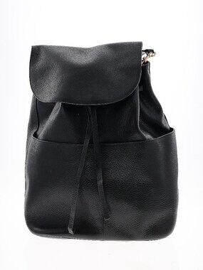 Cuyana Black Pebbled Leather Drawstring Backpack